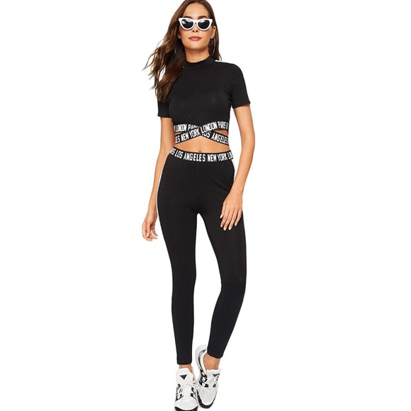 2 Pieces Outfits Cropped Tracksuits - Picture 3 of 6